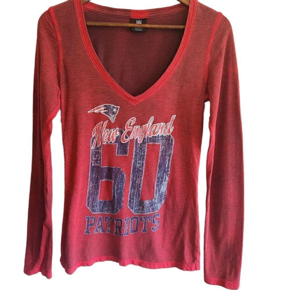 Nfl‎ Patriots Football Women's V Neck Tie Dye Long Sleeve Top Size Small